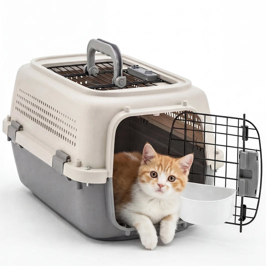 23Inch Pet Carrier for Small Dogs & Cats  Front Top Load Wire Door Food Bowl Travel Crate with Enhanced Security Latchesfor