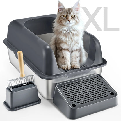 Cat Litter Box, 6" Deep, Extra Large Stainless Steel Cat Litter Box