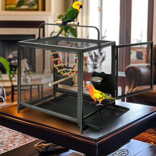 Wrought Iron Parrot Cage and Travel Carrier.