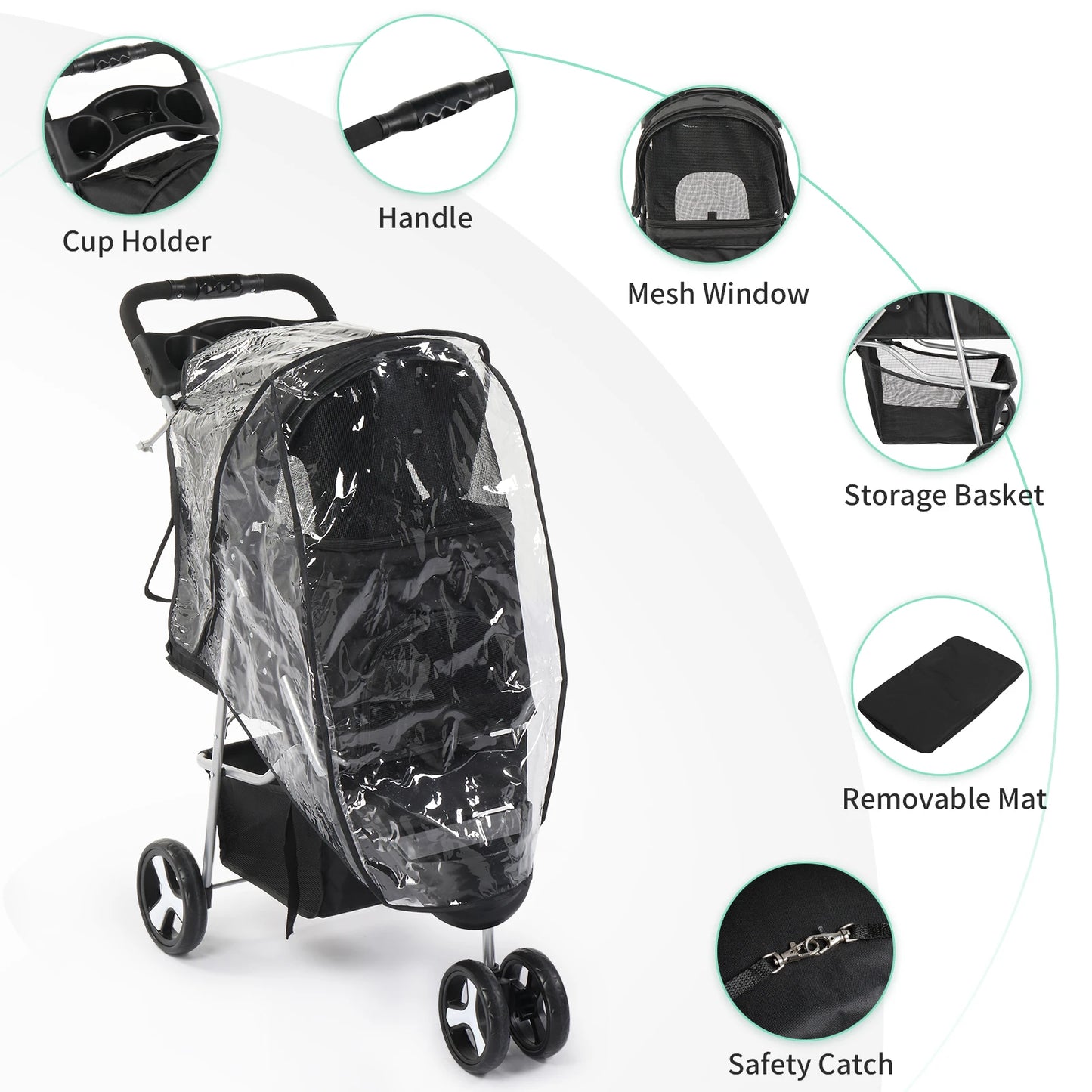 3-Wheeled Pet Stroller, For Dogs, Cats
