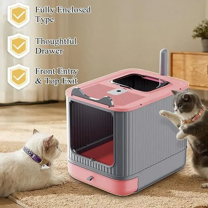 Fully Enclosed Cat Litter Box, Front-Entry Top-Exit.