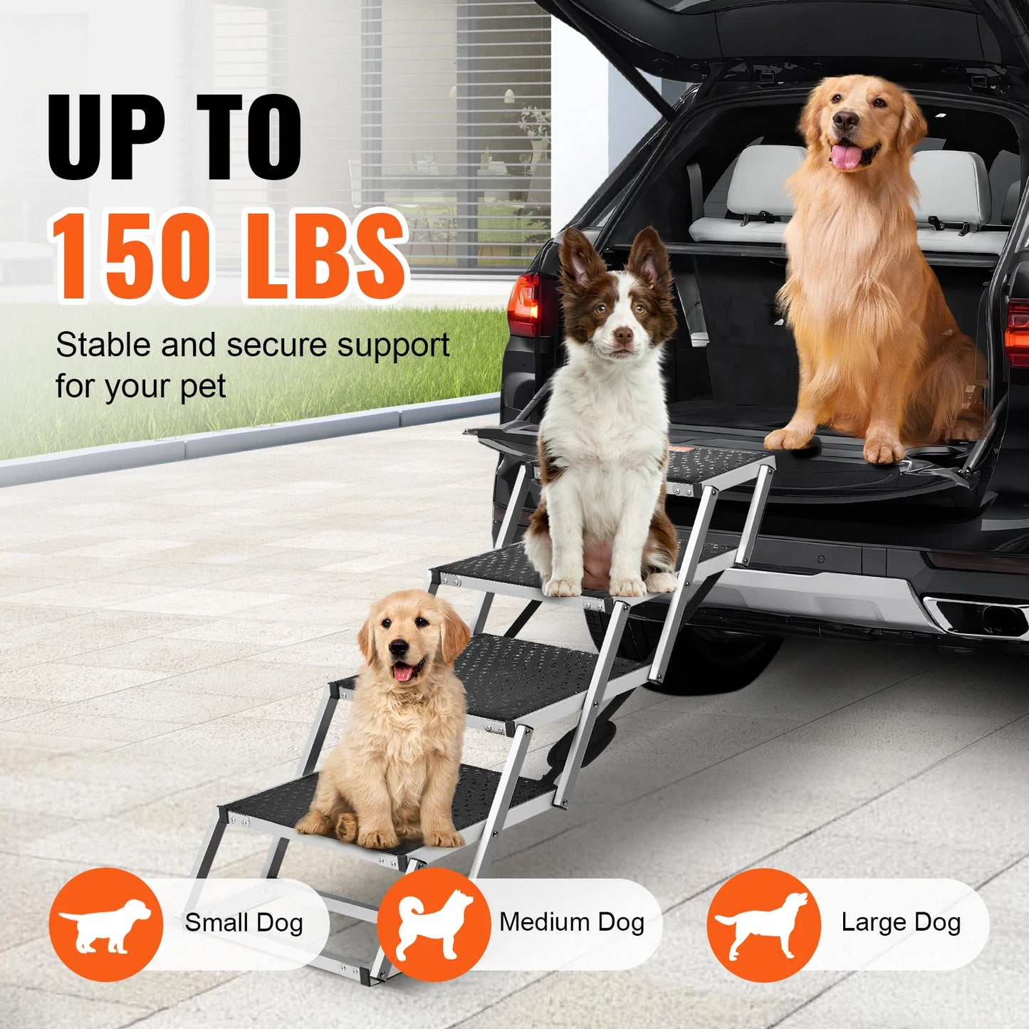 Dog Stair For Cars 17" x 31" Folding, Lightweight Aluminum 150 Lbs. Limit