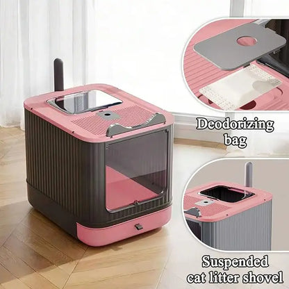 Fully Enclosed Cat Litter Box, Front-Entry Top-Exit.