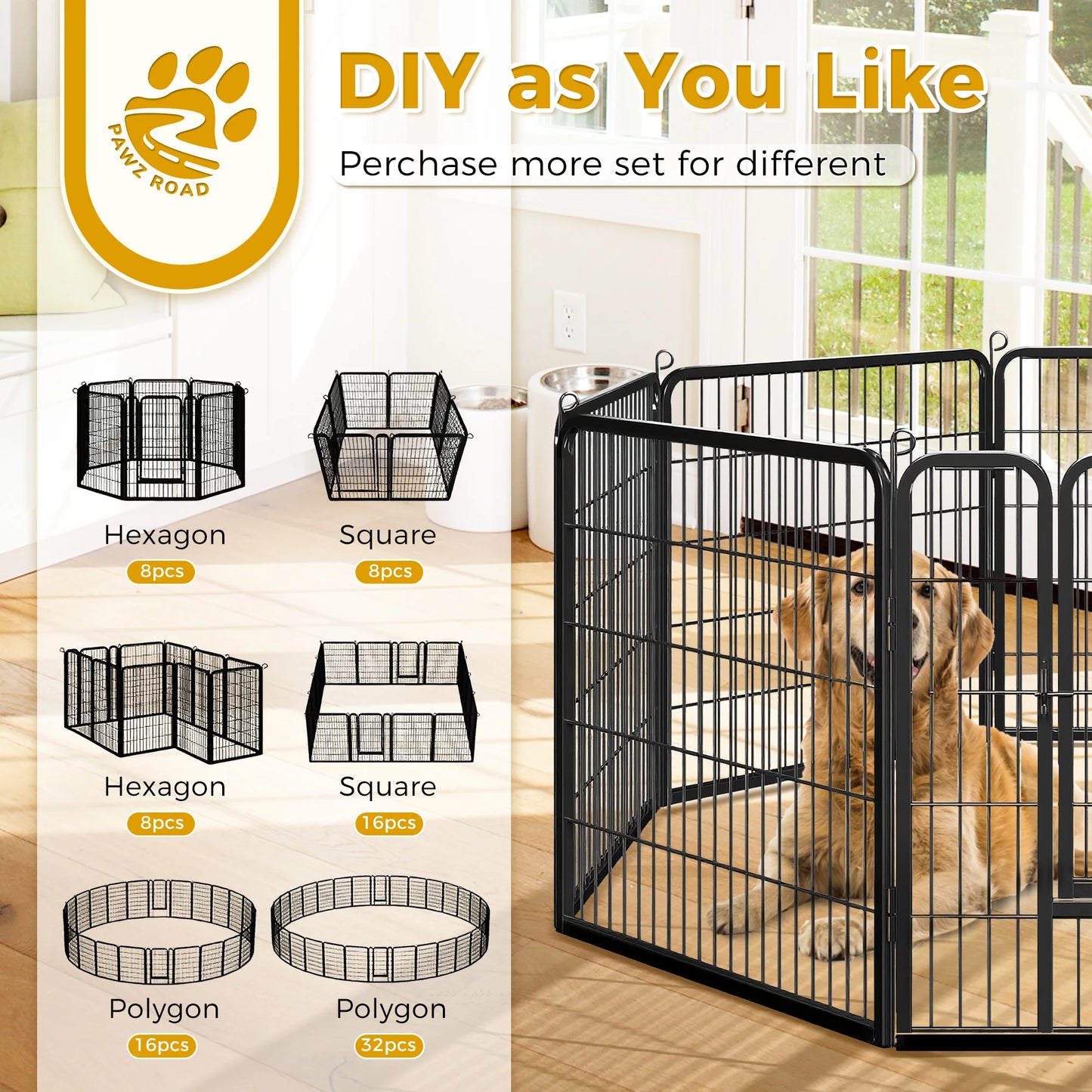Outdoor/Indoor Foldable Metal Pet Playpen With Door