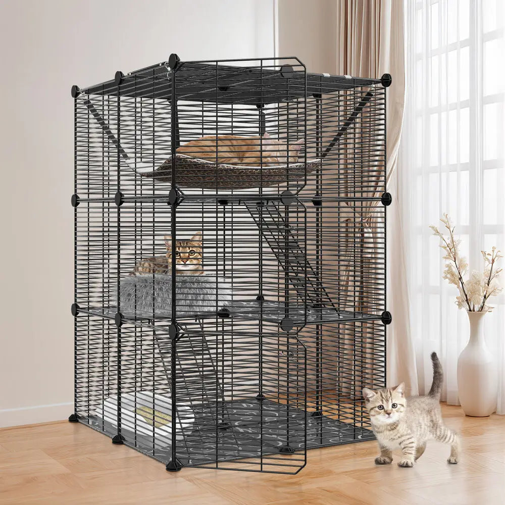 3-Tiers Cat Cage Enclosure w/ Hammock