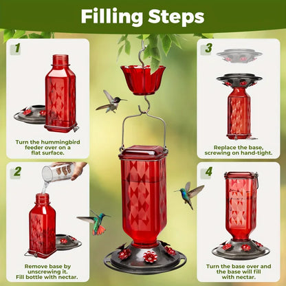 Outdoor Hummingbird Feeder, 24oz With Ant Moat