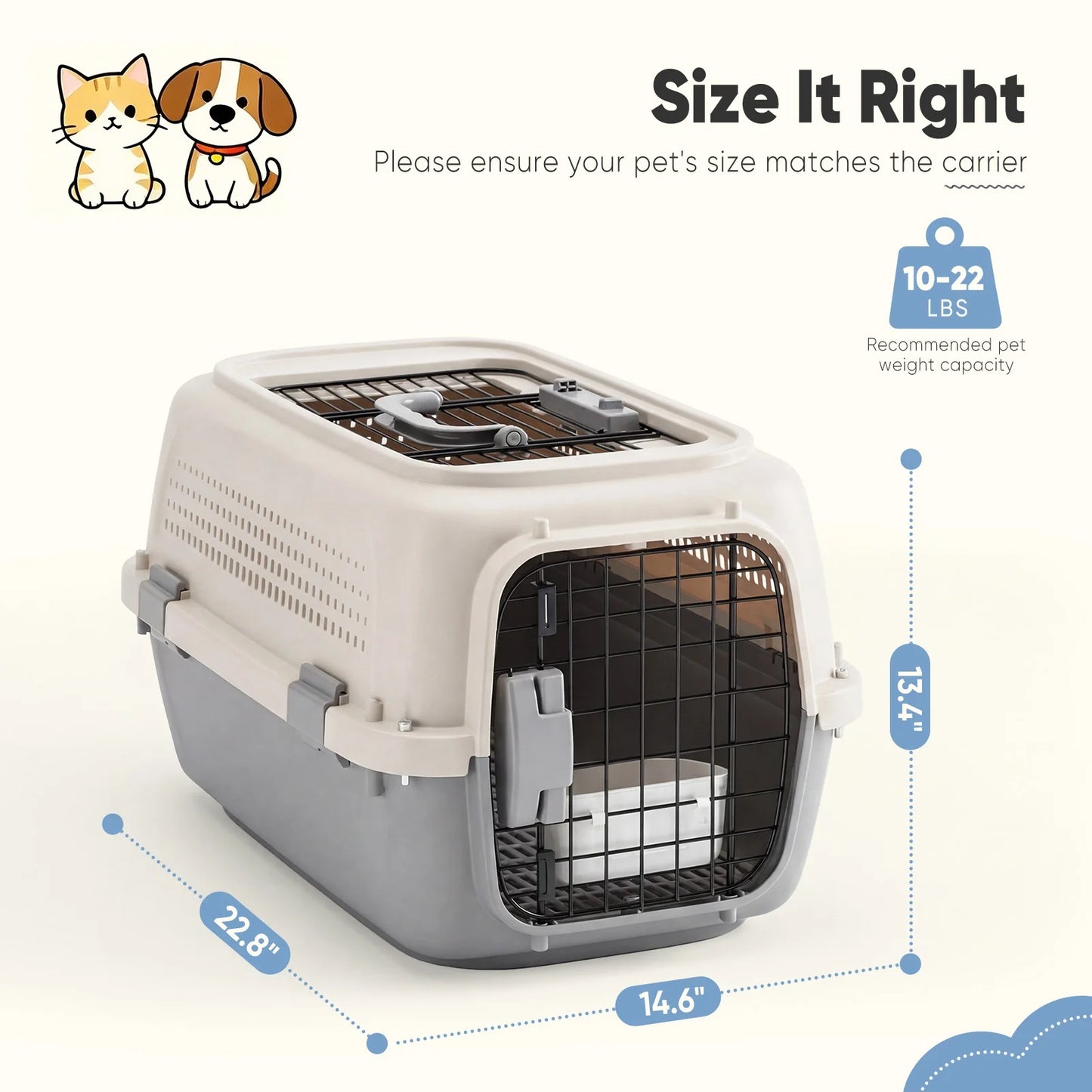 23Inch Pet Carrier for Small Dogs & Cats  Front Top Load Wire Door Food Bowl Travel Crate with Enhanced Security Latchesfor