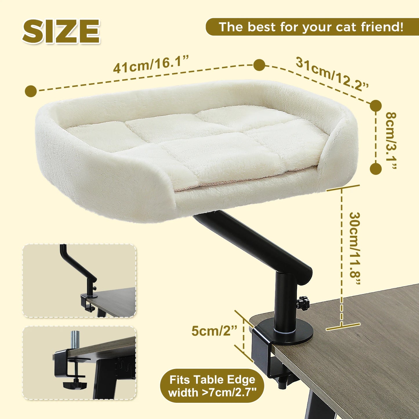 Elevated Cat Bed-- Desk or Table Mount, 360-degree Rotation.
