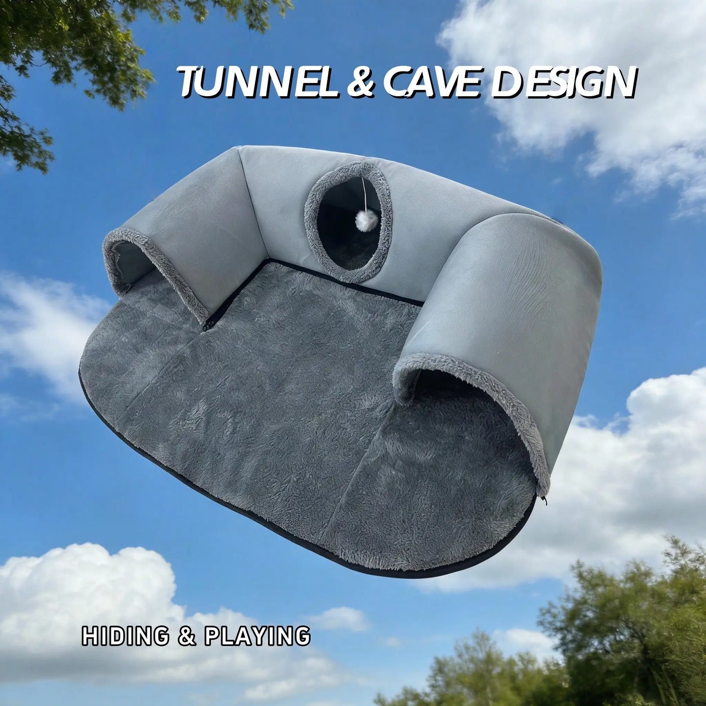 2 In 1 Cat Tunnel Bed With Soft Plush Cushion