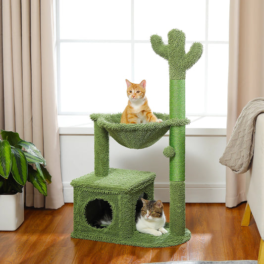Cactus, Cat Tree with Condo, Hammock & Dangling Ball.