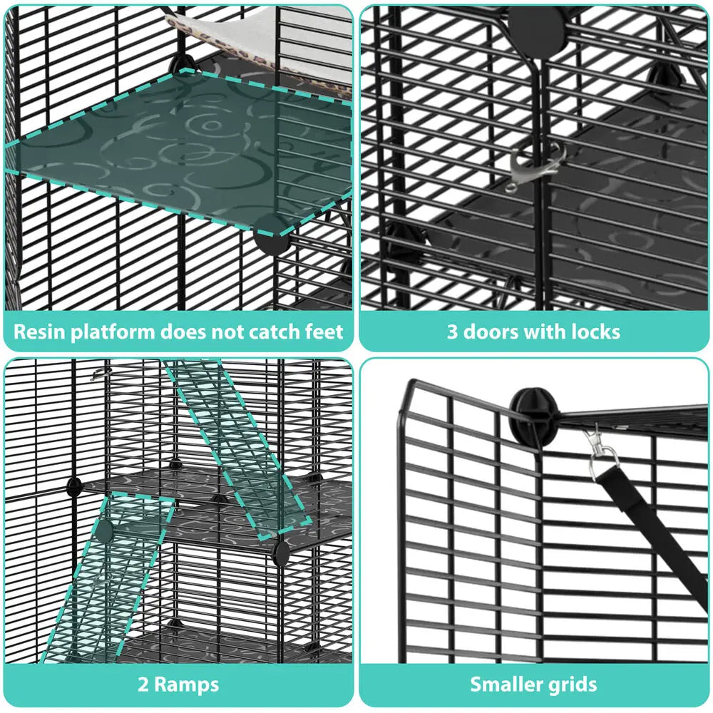 3-Tiers Cat Cage Enclosure w/ Hammock