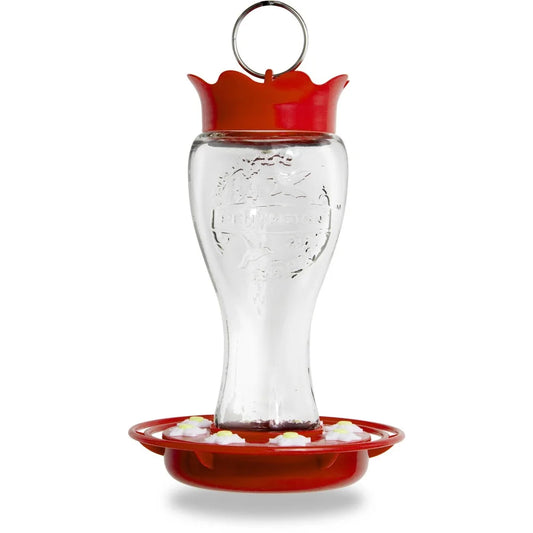 16 ounce, Glass Hummingbird Feeder, Bee Resistant.