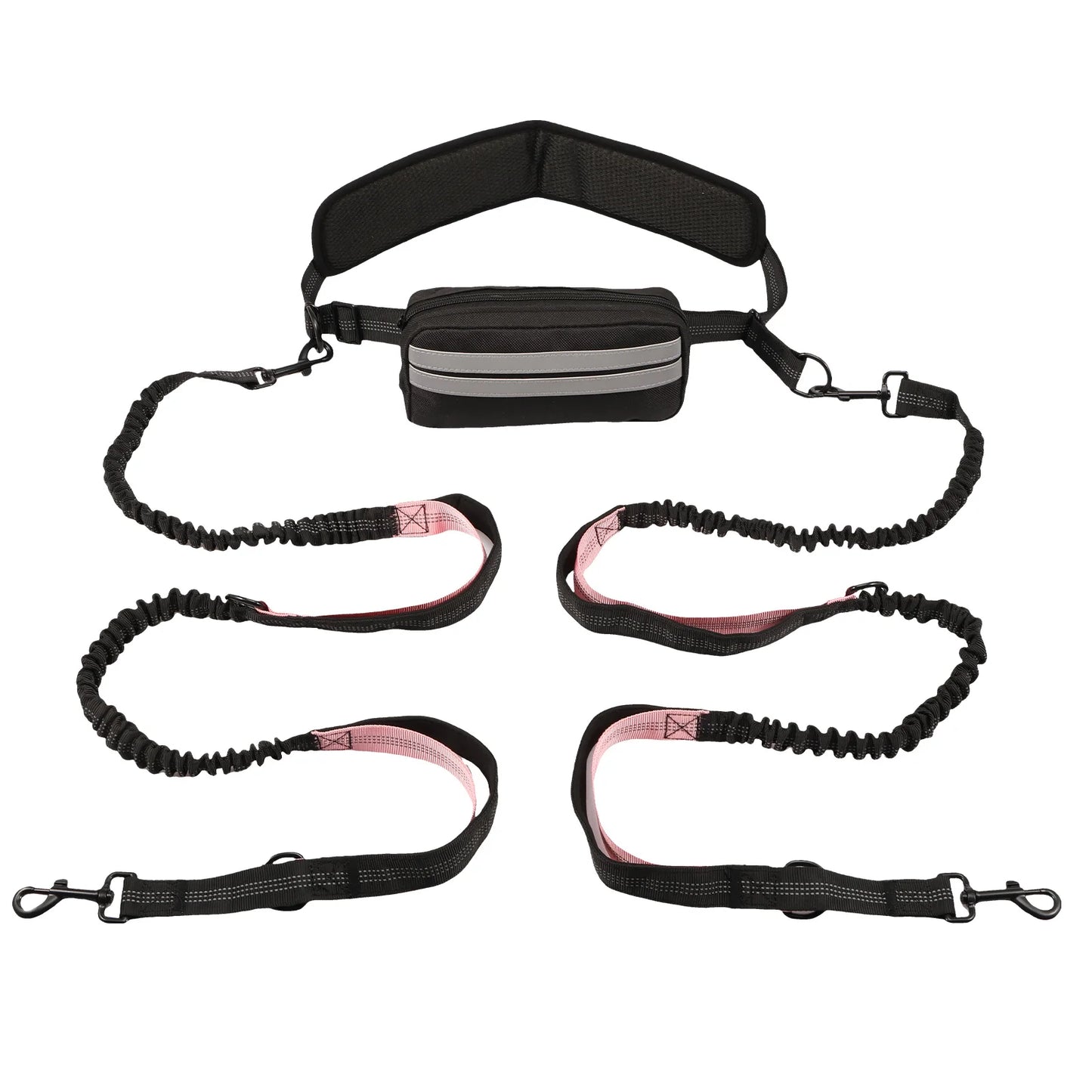 75Inch, Hands Free, Reflective Dog Leash With Waist Pack.