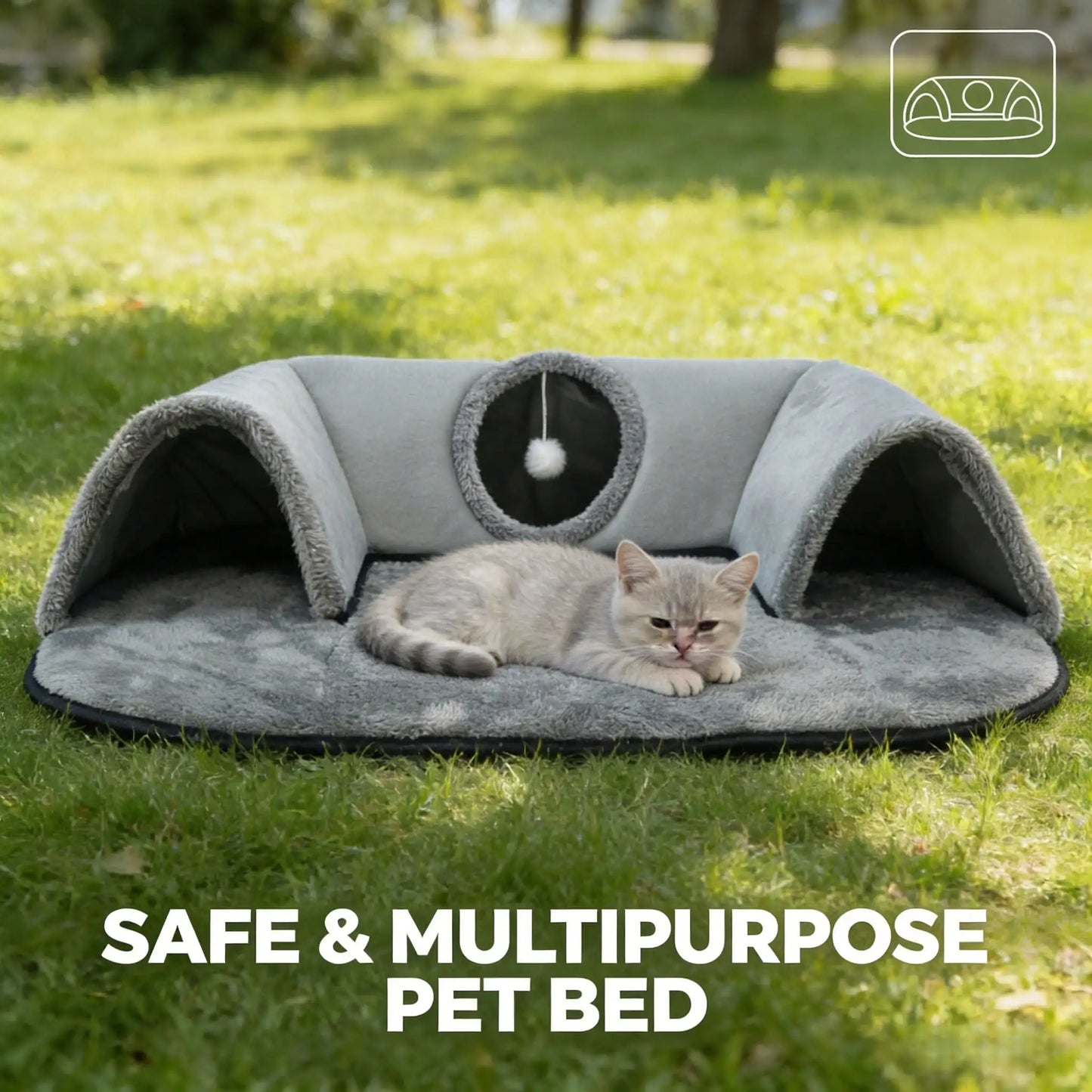 2 In 1 Cat Tunnel Bed With Soft Plush Cushion