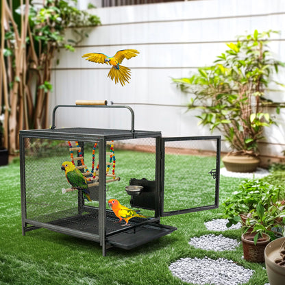 Wrought Iron Parrot Cage and Travel Carrier.