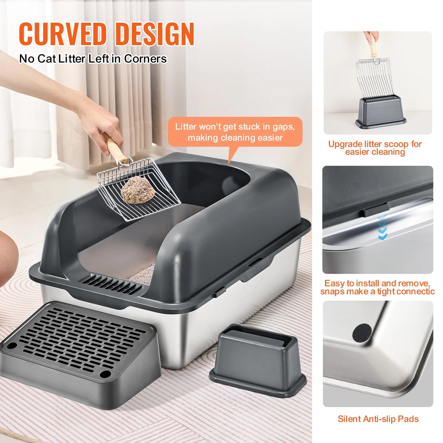 Cat Litter Box, 6" Deep, Extra Large Stainless Steel Cat Litter Box