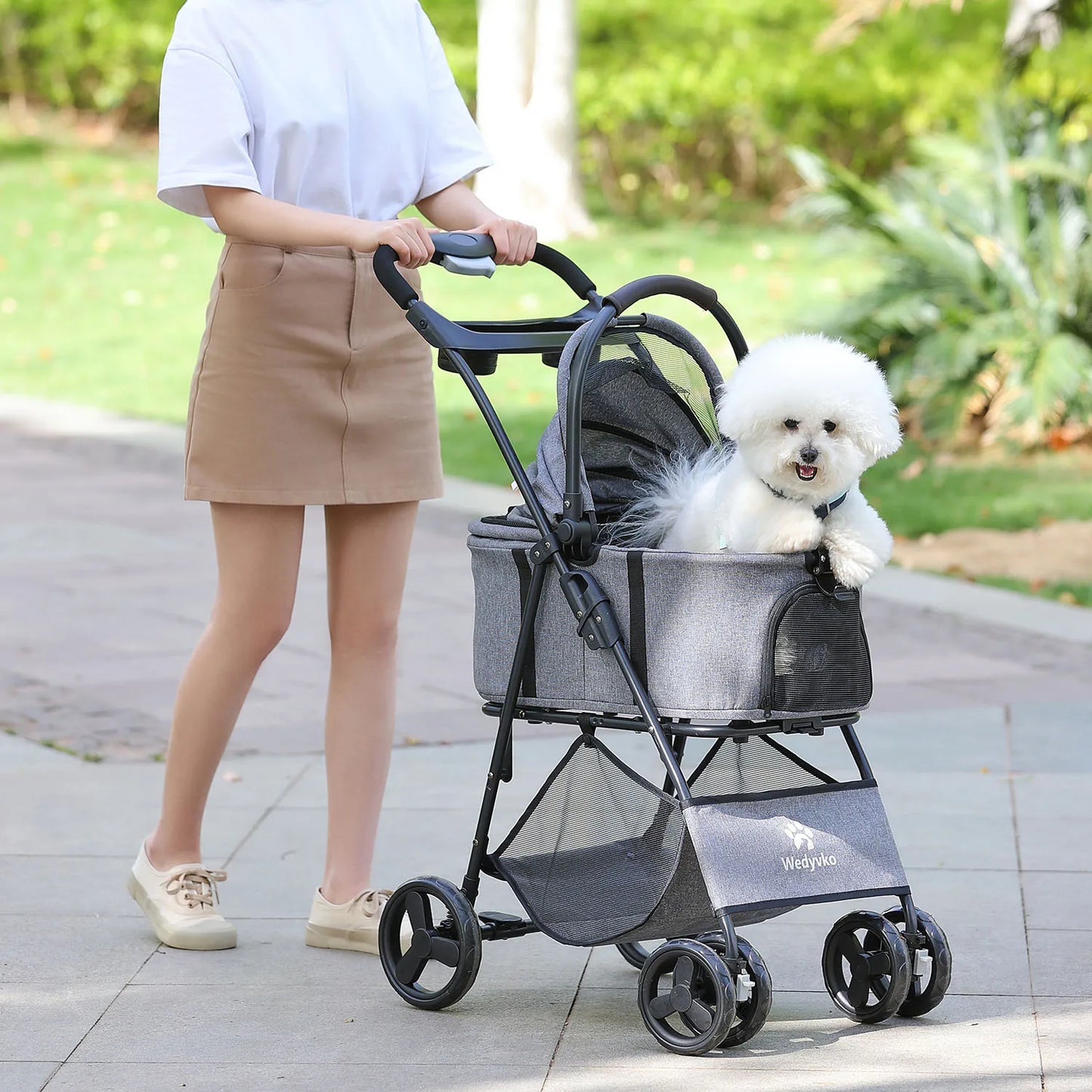 3-in-1 Folding Pet Stroller with Removable Carrier