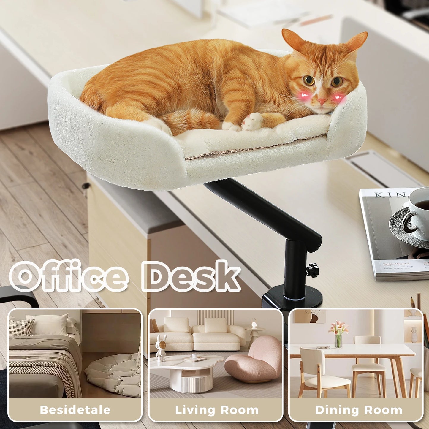 Elevated Cat Bed-- Desk or Table Mount, 360-degree Rotation.