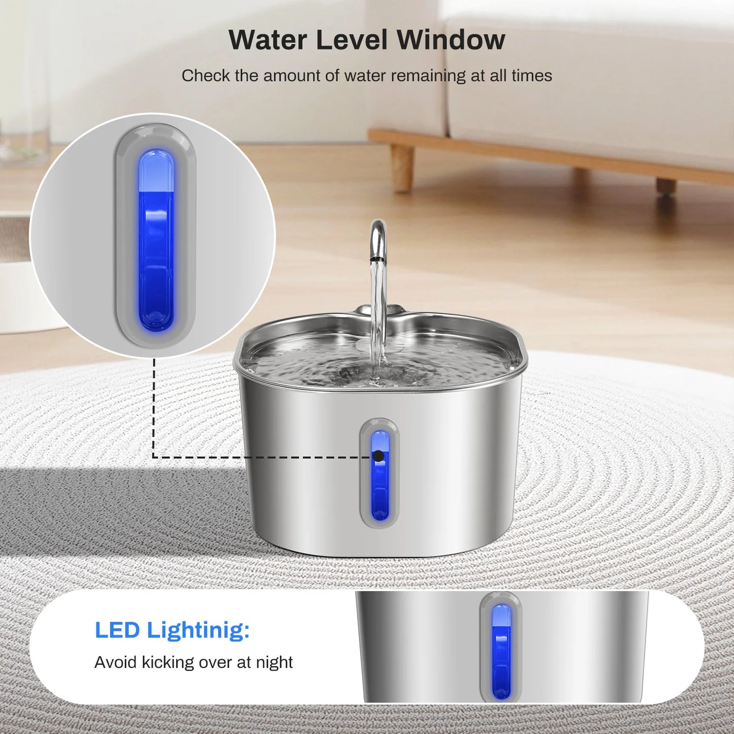 Pet, Filtered Water Fountain-Bowl, 2.2L Stainless Steel