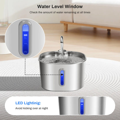 Pet, Filtered Water Fountain-Bowl, 2.2L Stainless Steel