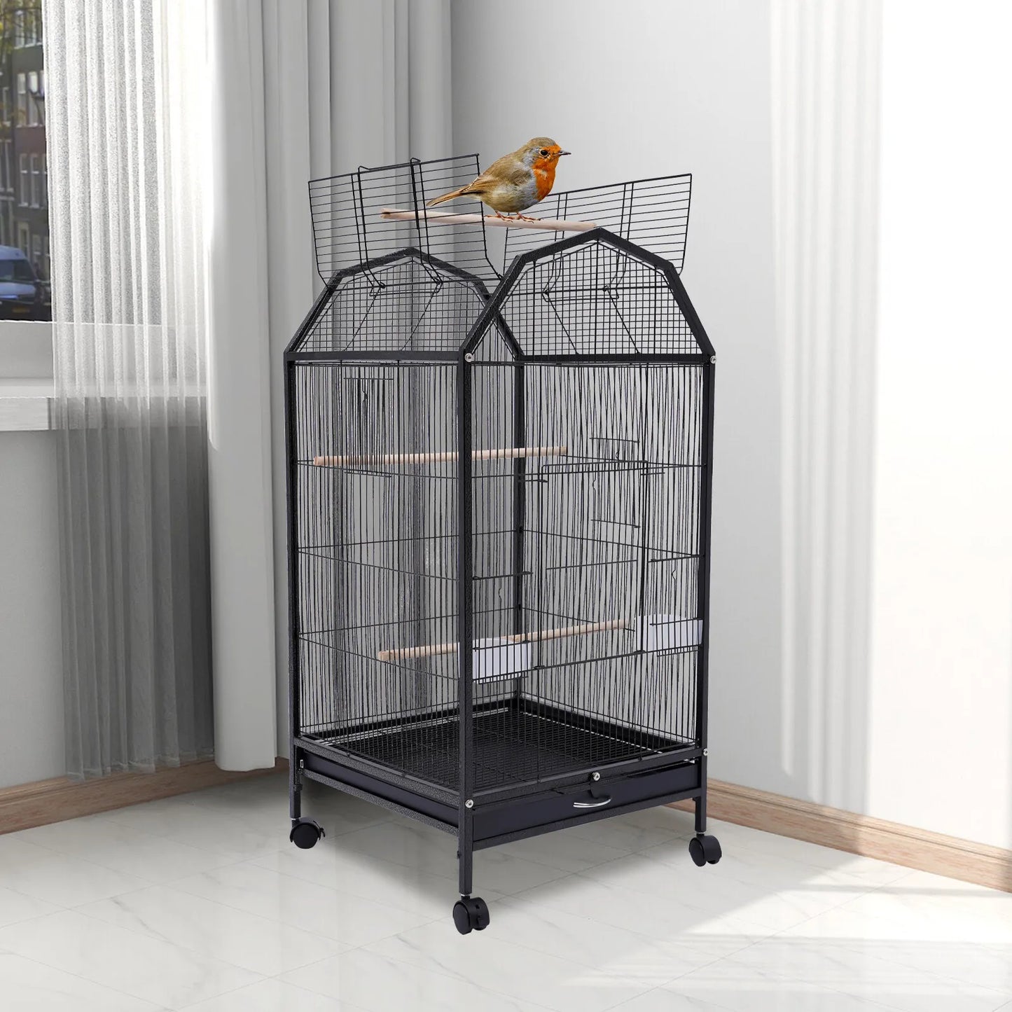 40-Inch Wrought-Iron Bird Cage with Rolling Stand,