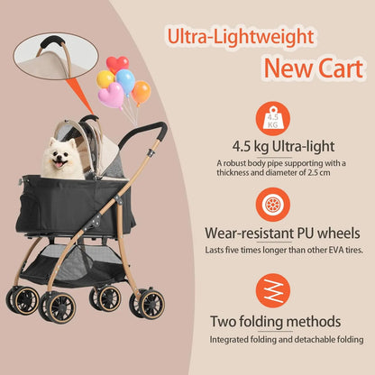 Well-Built, Lightweight Foldable Pet Stroller With Canopy