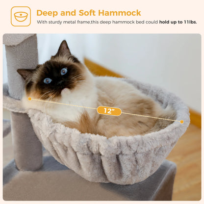 Cat tree Cat Tower for Indoor Cats with Scratching Posts & Big Hammock