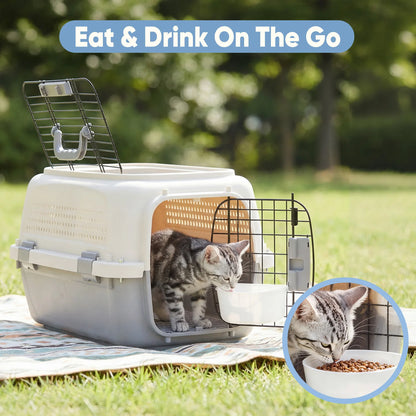 23Inch Pet Carrier for Small Dogs & Cats  Front Top Load Wire Door Food Bowl Travel Crate with Enhanced Security Latchesfor