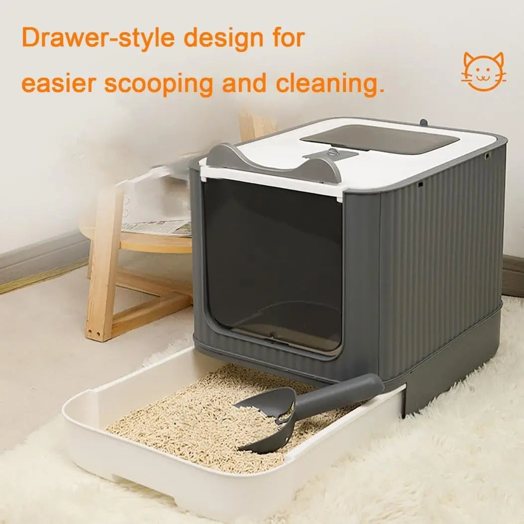 Fully Enclosed Cat Litter Box, Front-Entry Top-Exit.