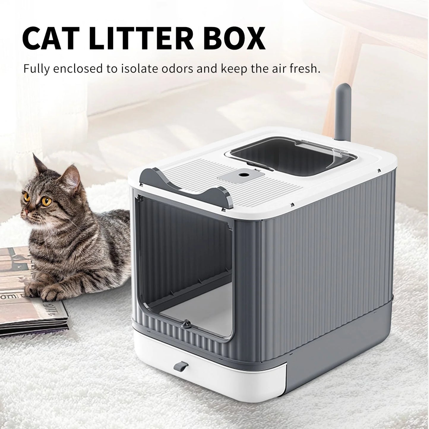 Fully Enclosed Cat Litter Box, Front-Entry Top-Exit.