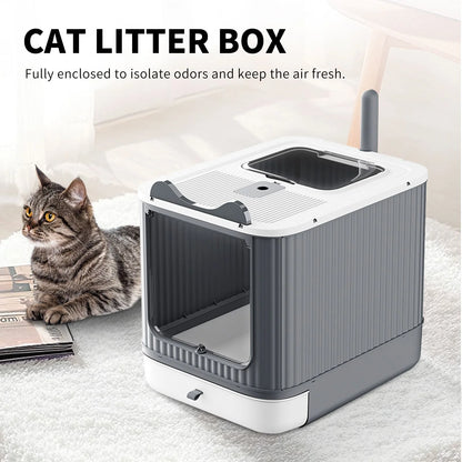Fully Enclosed Cat Litter Box, Front-Entry Top-Exit.