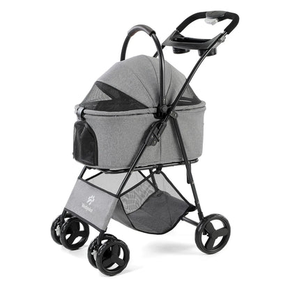 3-in-1 Folding Pet Stroller with Removable Carrier