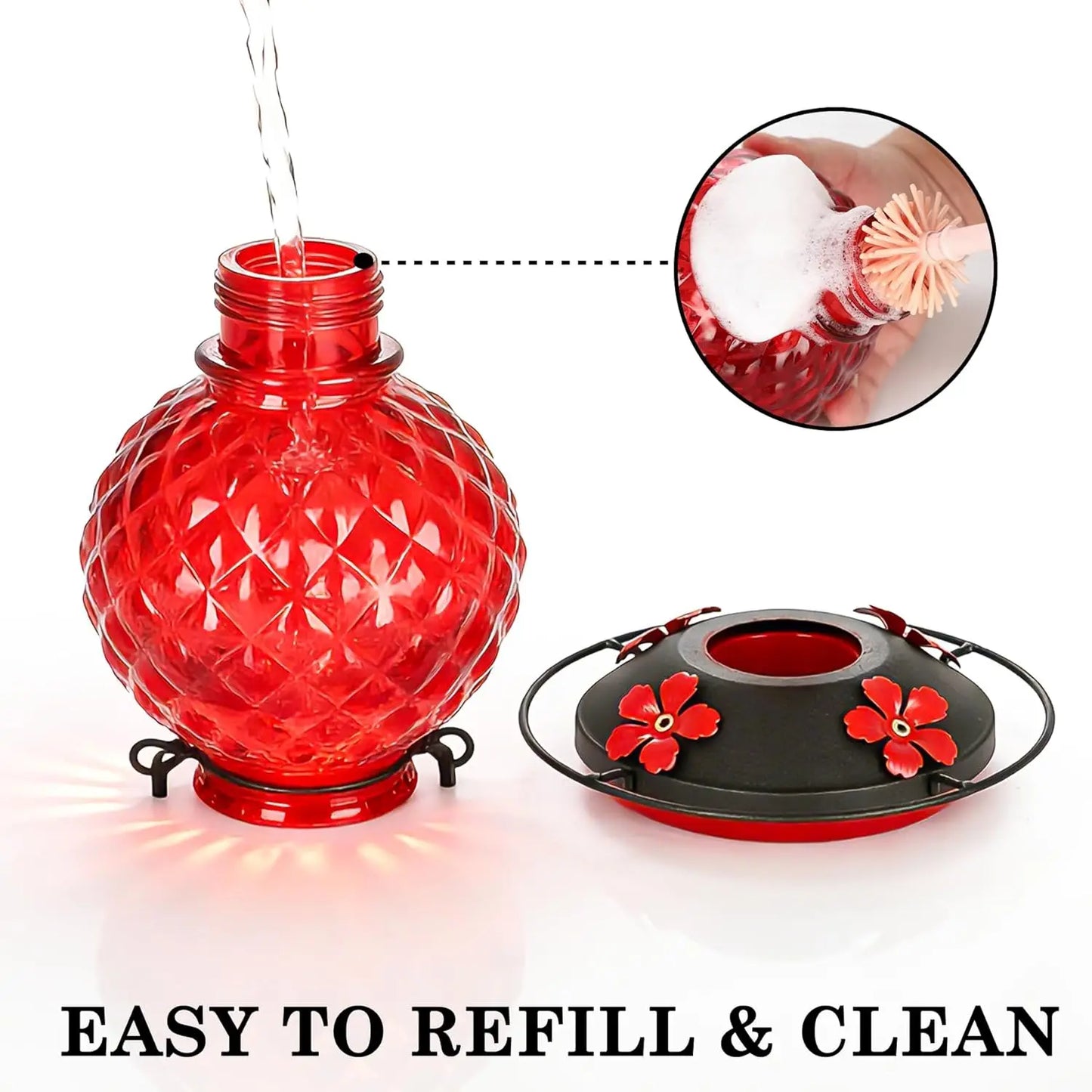 Hummingbird Feeder for Outdoors, 25 OZ Glass, Leak Proof.