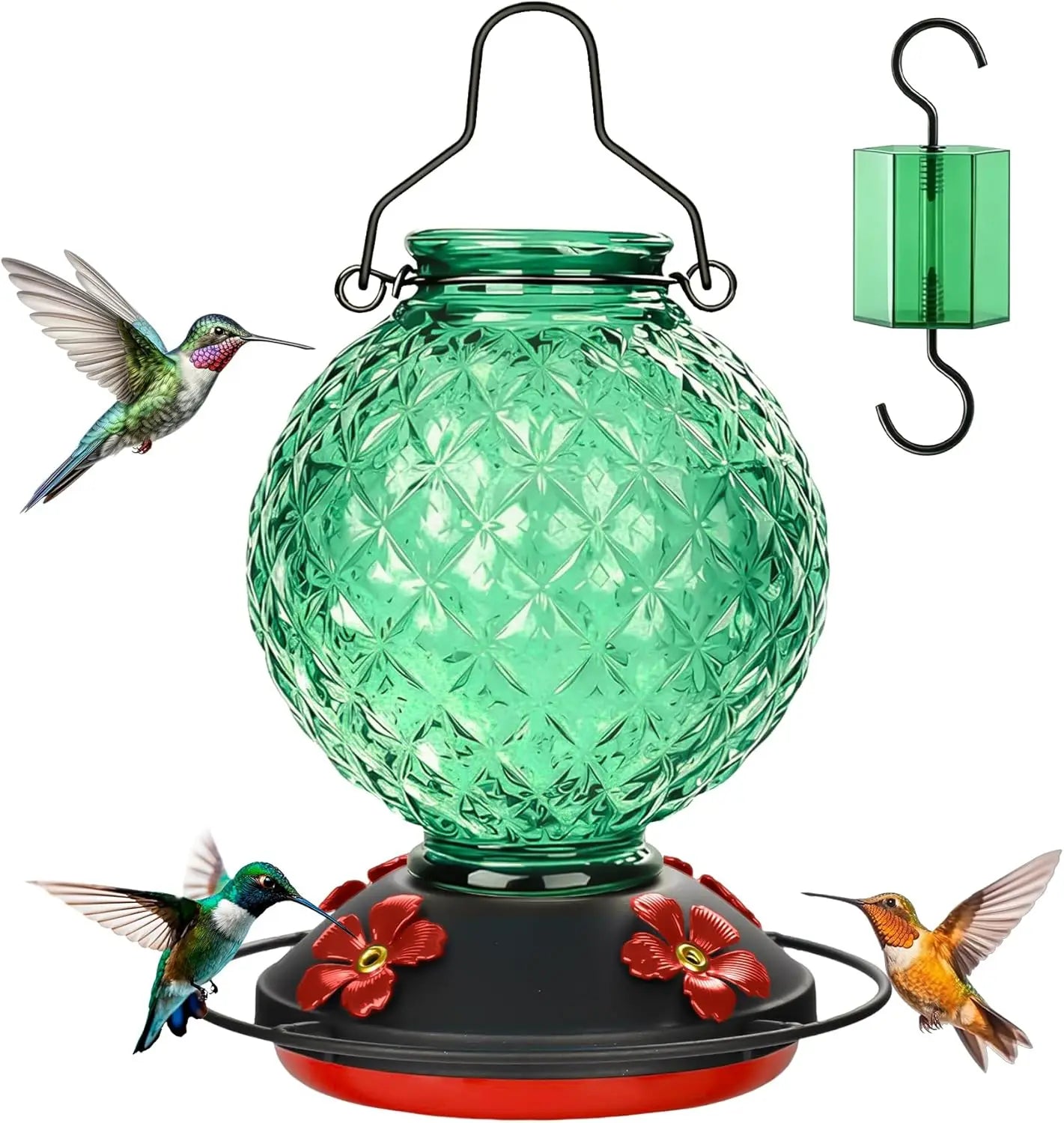 Hummingbird Feeder for Outdoors, 25 OZ Glass, Leak Proof.