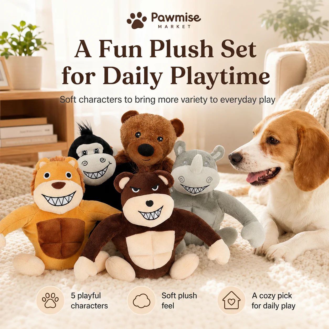5-Piece Squeaky Plush Pet Toys Set