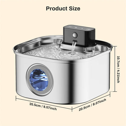 Water Fountain, 3Liter, 5V Rechargeable, Automatic, Stainless-Steel,