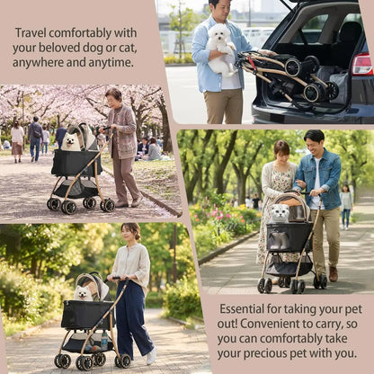 Well-Built, Lightweight Foldable Pet Stroller With Canopy