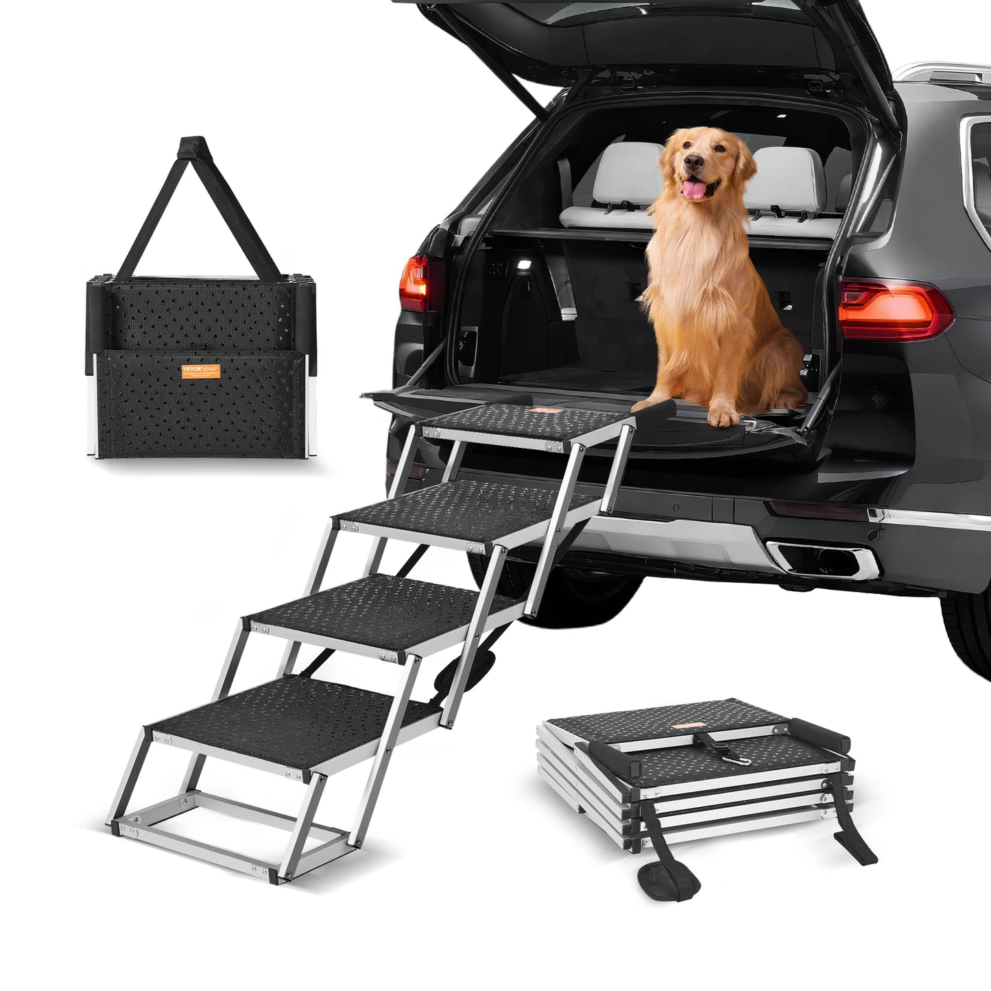 Dog Stair For Cars 17" x 31" Folding, Lightweight Aluminum 150 Lbs. Limit