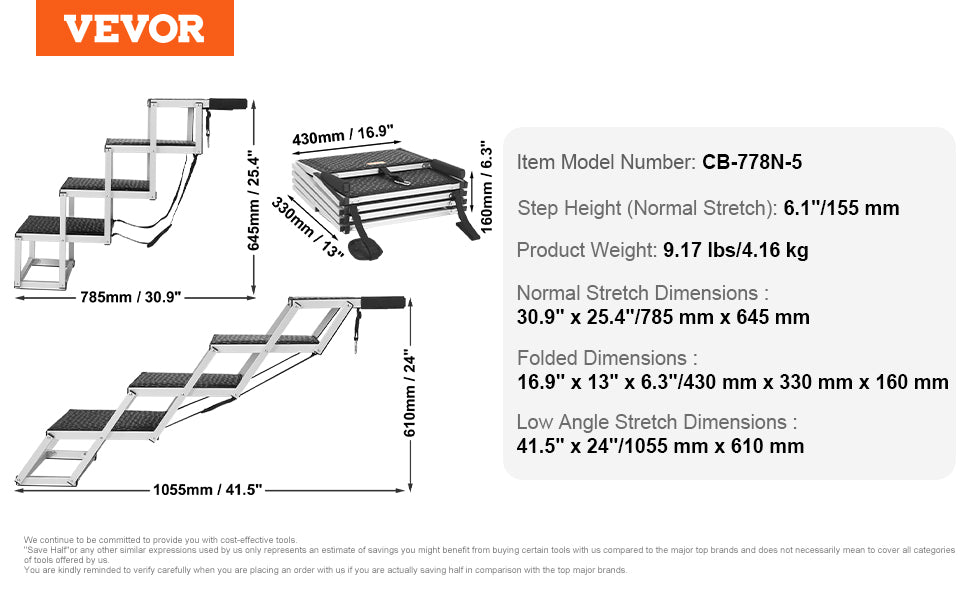 Dog Stair For Cars 17" x 31" Folding, Lightweight Aluminum 150 Lbs. Limit