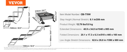 Dog Stair For Cars 17" x 31" Folding, Lightweight Aluminum 150 Lbs. Limit