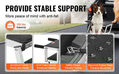Dog Stair For Cars 17" x 31" Folding, Lightweight Aluminum 150 Lbs. Limit